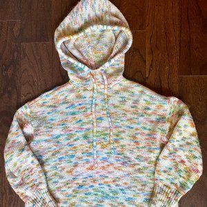 Lou & Grey Space Dye Hoodie Sweater Cream and Rainbow Size M